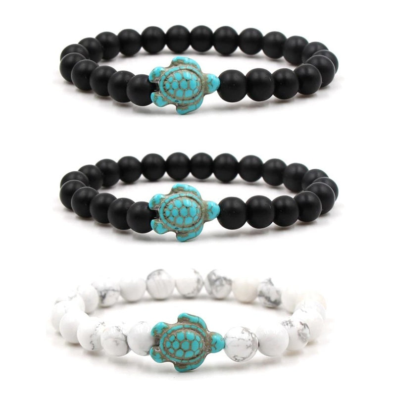 Unisex Volcanic Stone Bracelet With White Turquoise Geometric Design And Elastic Band For Men Women Everyday Wear