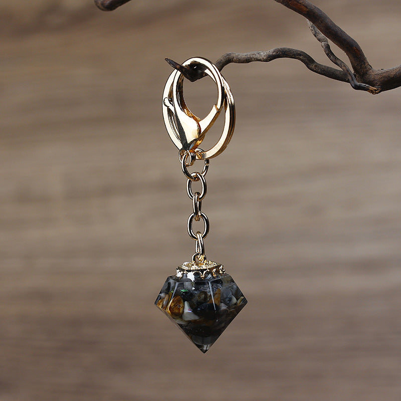Crystal Gravel Resin Keychain Pendant Modern Design With Tapered Point Handcrafted Natural Stone Accessory Kit