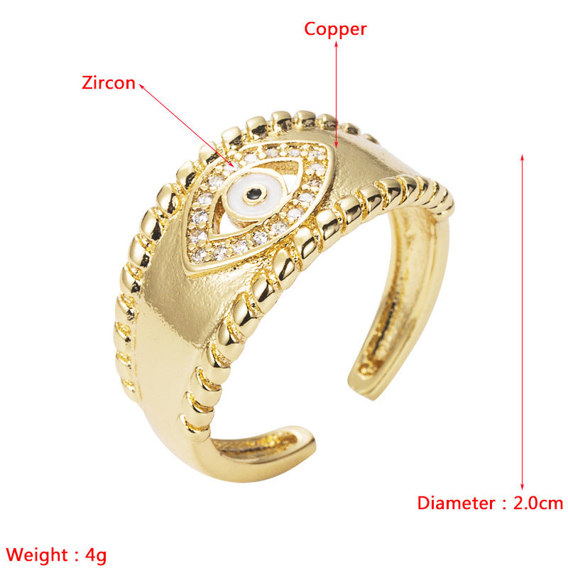 Gold Plated Copper Ring With Zircon Devils Eye Geometric Design For Unisex Fashion Jewelry Accessory Gift Idea