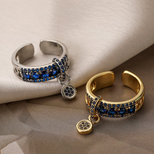 Womens Adjustable Open Geometric Zircon Ring Copper Plated Gold Tone Fashion Jewelry Elegant Shine For Any Day