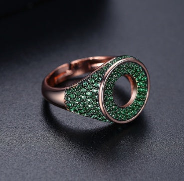 Geometric Zircon Stone Open Adjustable Ring Copper Jewelry for Her Hip Hop Style Gift Elegant Copper Accessory