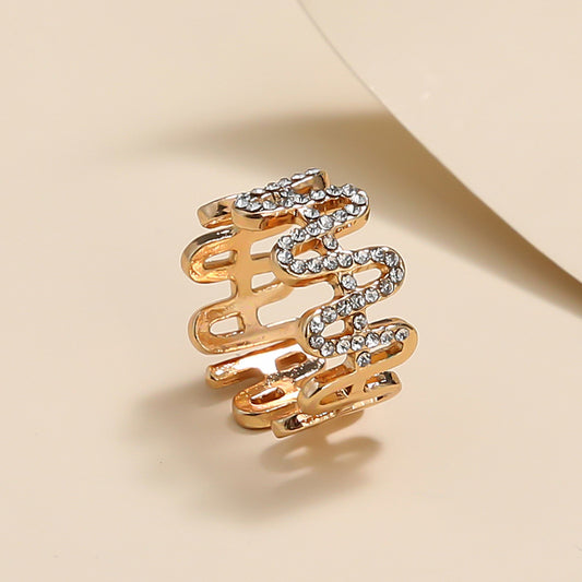 Womens Adjustable Wave Ring Open Design Alloy Diamond Gift