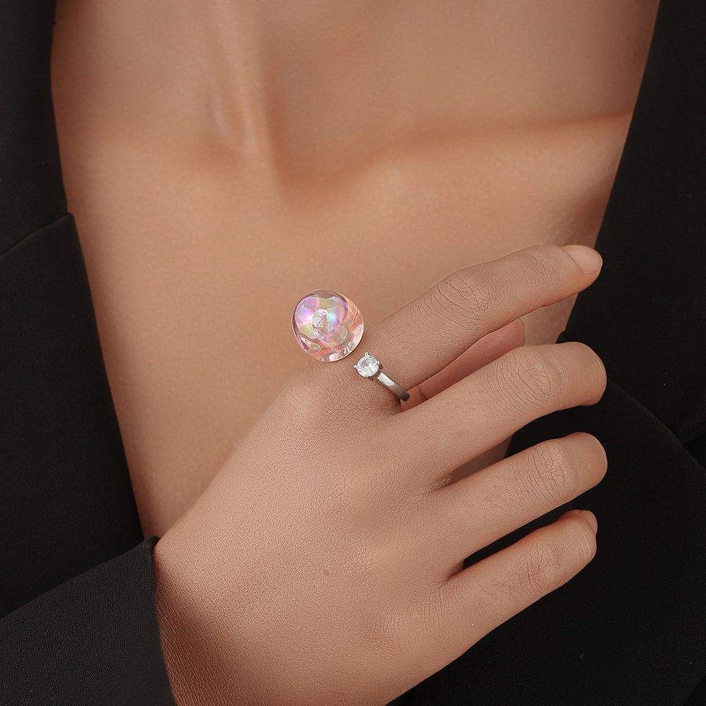 Geometric Ring 18K Gold Electroplated Copper Resin Inlay Jewelry Elegant Women Ring Beautiful Appearance Color