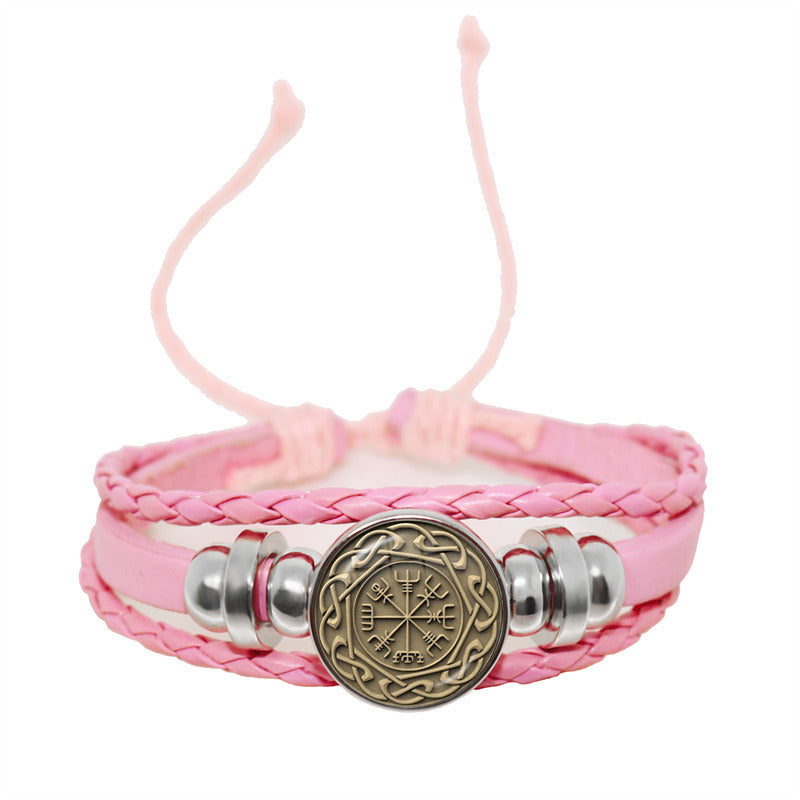 Unisex Leather Bracelet Retro Geometric Pattern Adjustable Woven Strap Wristbands Fashion Jewelry Everyday Use