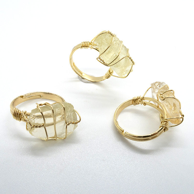 Womens Amethyst Gold Plated Winding Ring Crystal Geometric