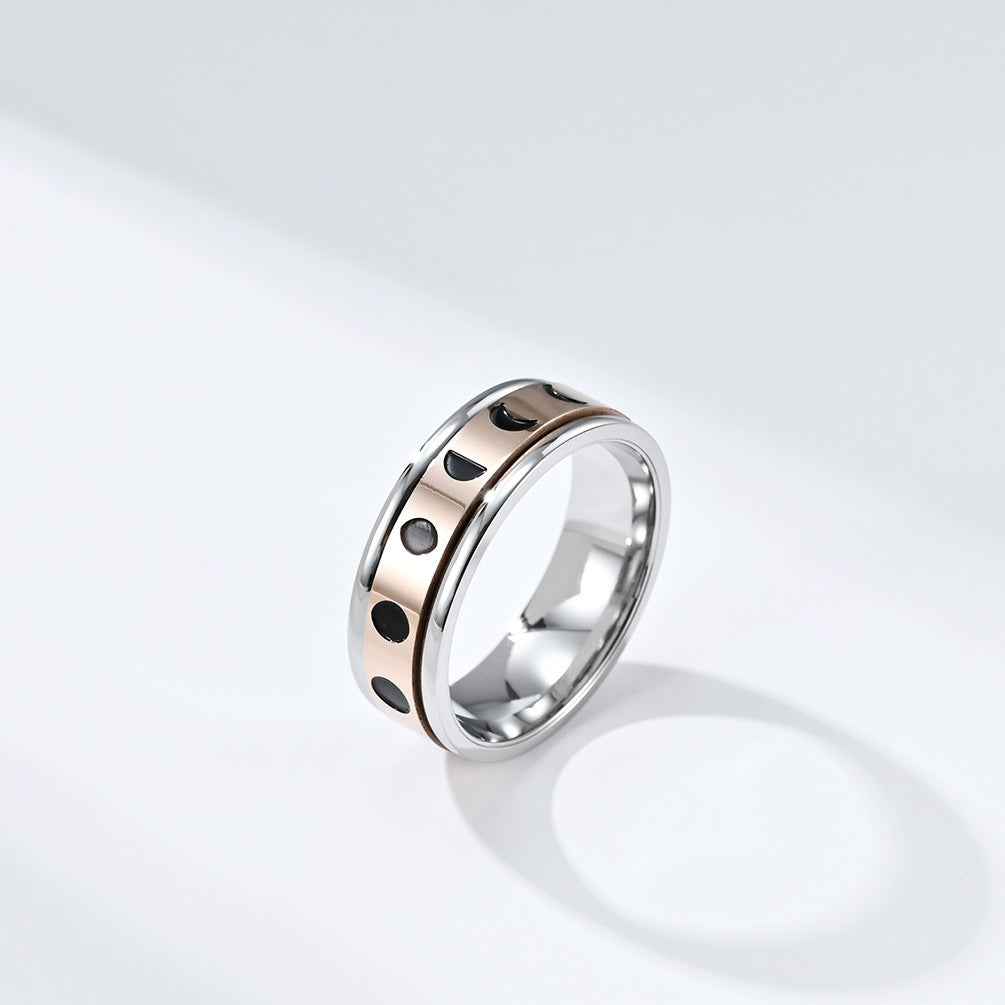 Unisex Rotatable Fidget Ring Titanium Steel Moon Eclipse Design For Anxiety Relief And Stress Reduction Polished