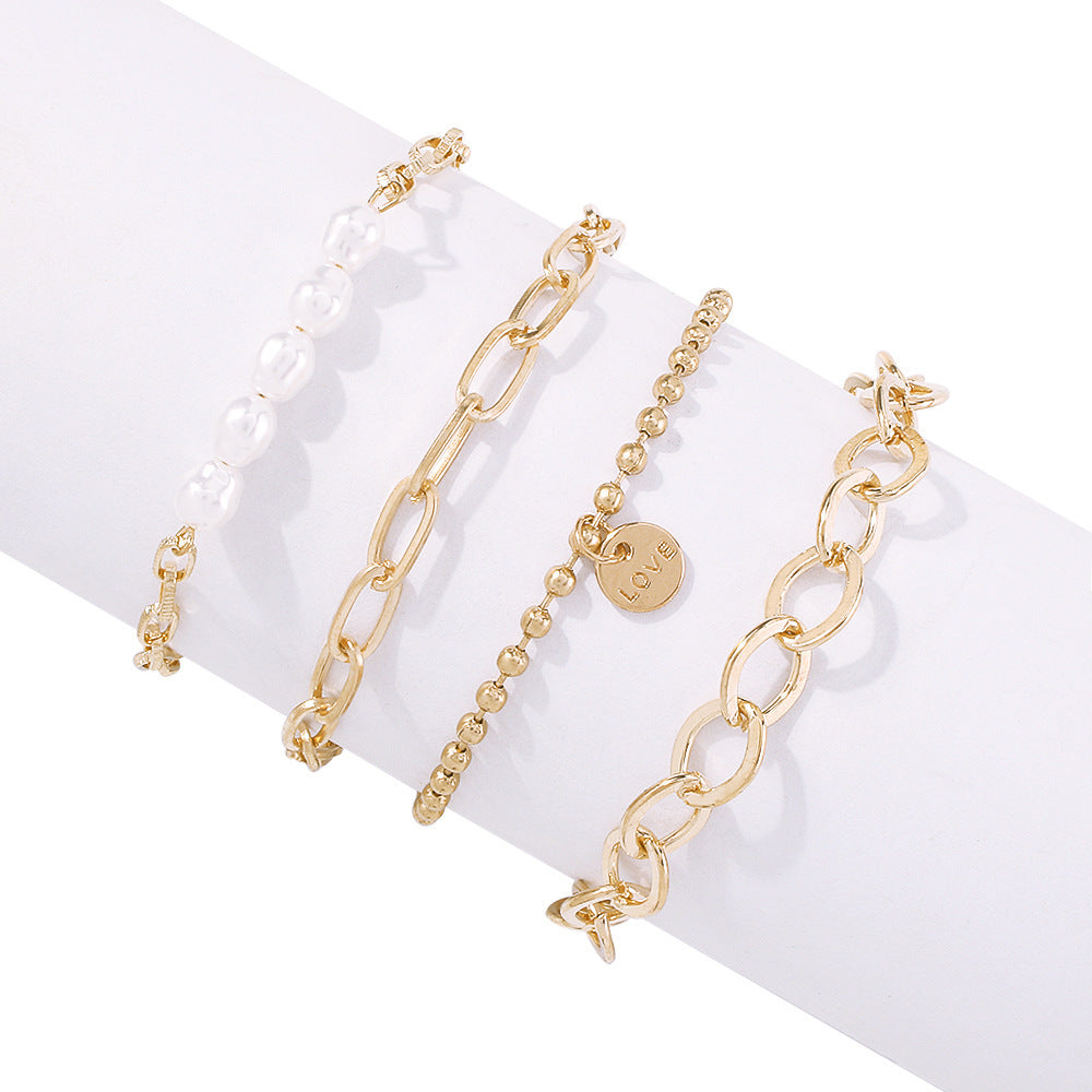 Womens Alloy Bracelet With Imitation Pearl Geometric Design Exaggerated Fashion Jewelry Bracelet For Daily Use