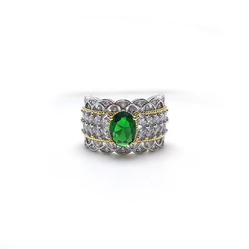 Silver Ring With Emerald And Zircon Open End Geometric Hollow Design For Her Affordable Luxury Jewelry Everyday