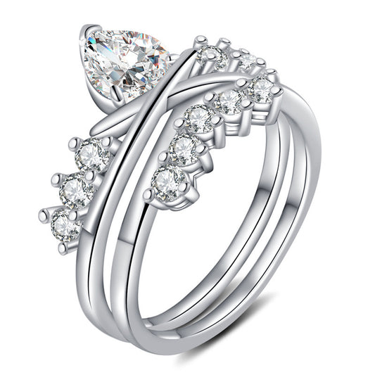 Heart Shaped Couple Rings Gold Plated Alloy Bands With Gems Inlays And Platinum Finish Jewelry Anniversary Gift