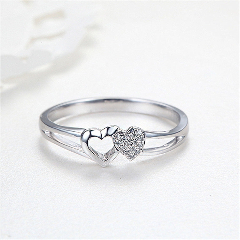 Unisex Heart Rings Adjustable Opening With Rhinestones Zircon Copper Plated Geometric Design For Women And Men