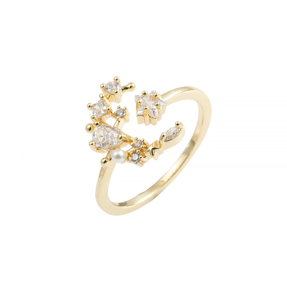 Copper Zircon Star Ring For Women Gold Plated Inlay Gem Semi Precious Stone Geometry Jewelry Gift Daily Wear