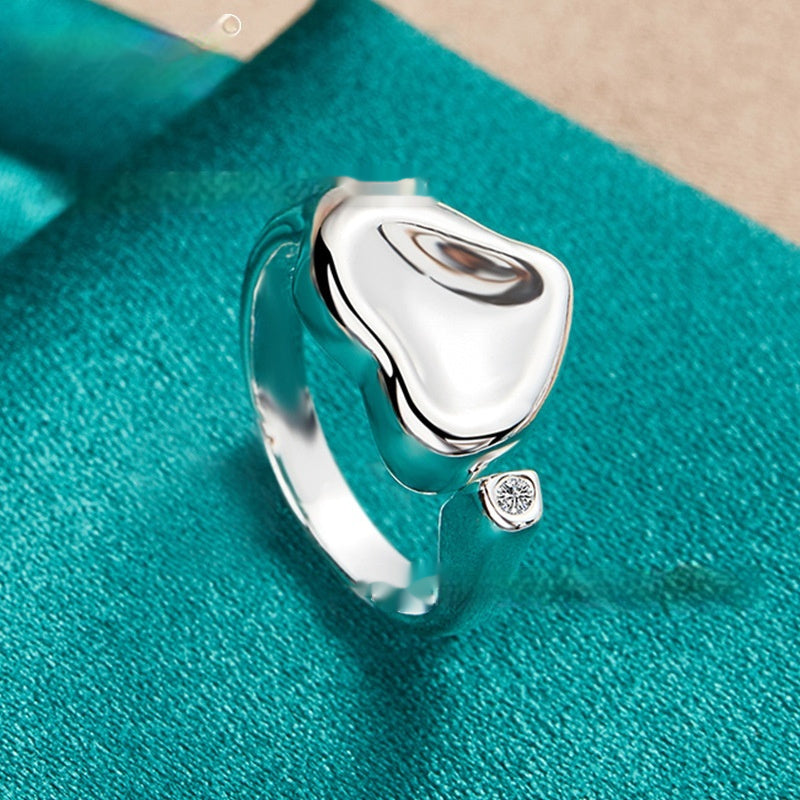 Unisex Adjustable Heart Shaped Ring Original Design Metal Silver Love Heart Element Womens Fashion Accessories