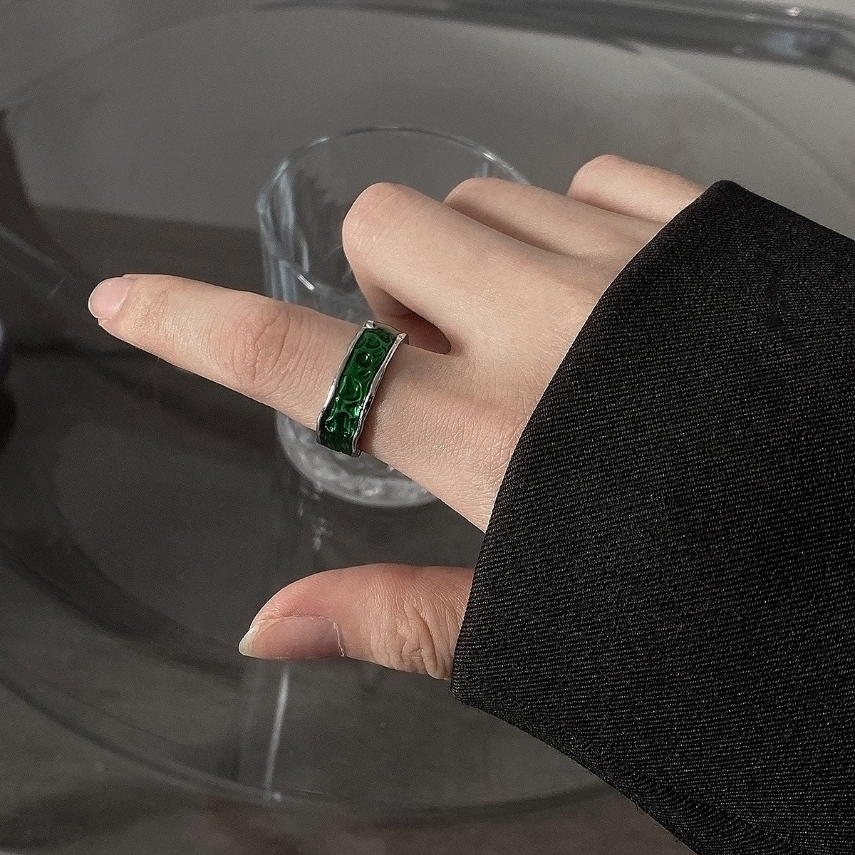 Unisex Green Copper Ring With Geometric Design Adjustable Electroplated Fashion Jewelry For Women And Men Great Gift