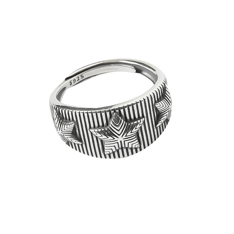 Womens Sterling Silver Ring Vintage Classic Distressed Pentagram Ring Adjustable Opening Jewelry For Women Timeless Gem