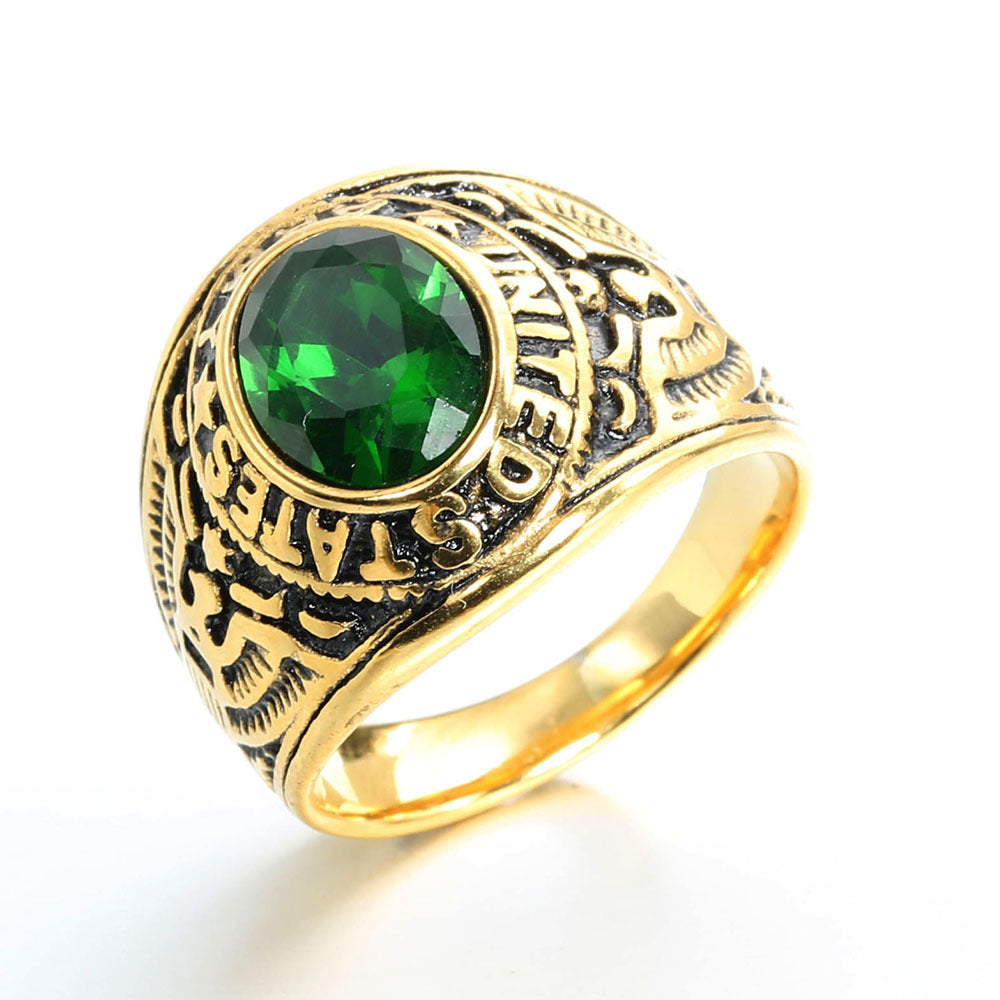 Mens Titanium Steel Diamond Ring Geometric Design Retro Diamond Studded Band Stainless Steel Ring For Men Plus