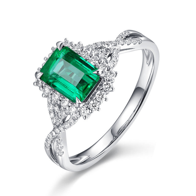 Copper Ring For Women With Emerald Inlay Sterling Silver Accents Square Princess Design In Elegant Jewelry Gem