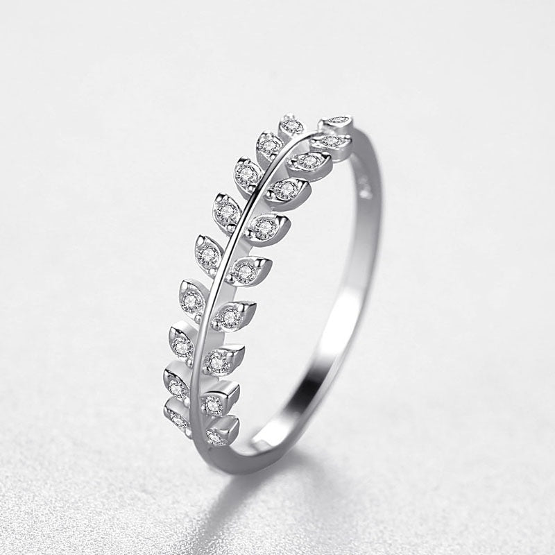 Leaf Joint Ring Micro Studded Olive Branch Silver Ring Korean Style Diamond Gift Ring For Festivals Olive Leaf