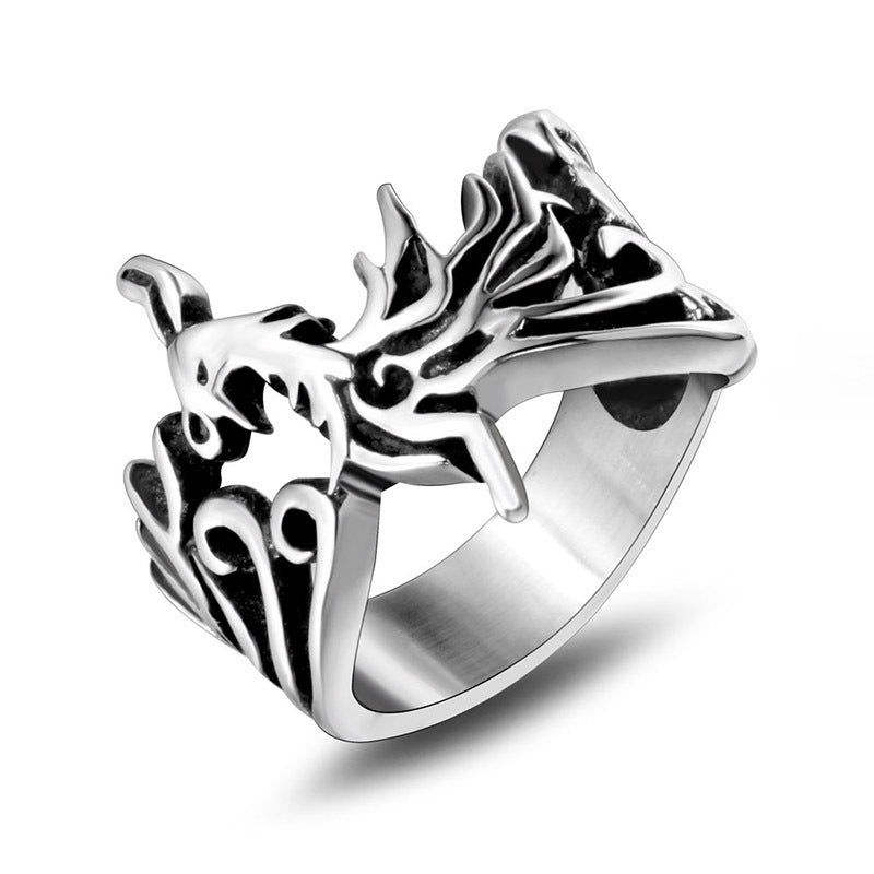 Retro Phoenix God Bird Titanium Steel Ring Unisex Crown Style Fashion Jewelry Gift Polished Titanium Ring Wear