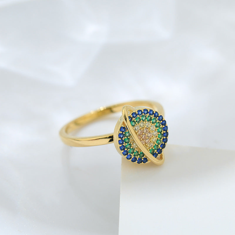 Rotating Ring Golden Alloy Band With Colored Diamond Fashionable Retro Statement Rings Unisex For Men Or Women