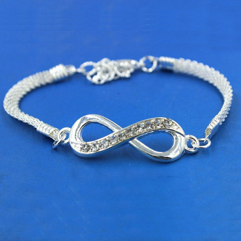 Unisex Geometric Alloy Bracelet Infinite Diamond Design Silver Tone Jewelry Gift for Men Women Minimalist Everyday Wear