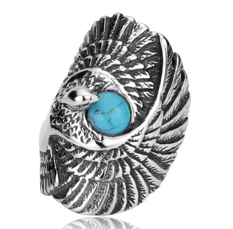 Vintage Turquoise Eagle Rings Alloy Fashion Statement Rings European American Design For Men Sizes 7 8 9 10 11
