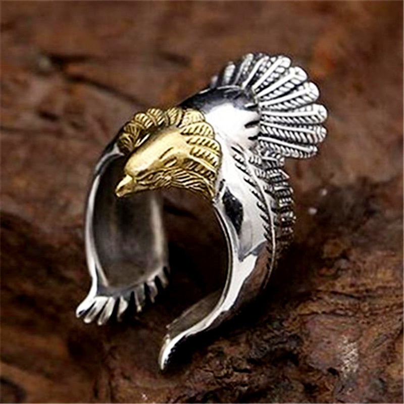 Adjustable Eagle Wing Open Ring Vintage Viking Punk Animal Statement Ring For Men Women Zinc Alloy Silver Finish