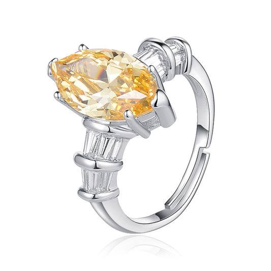 Womens Citrine Gemstone Ring Copper Yellow Crystal Jewelry For Daily Wear Special Occasions Elegant Dainty Korean