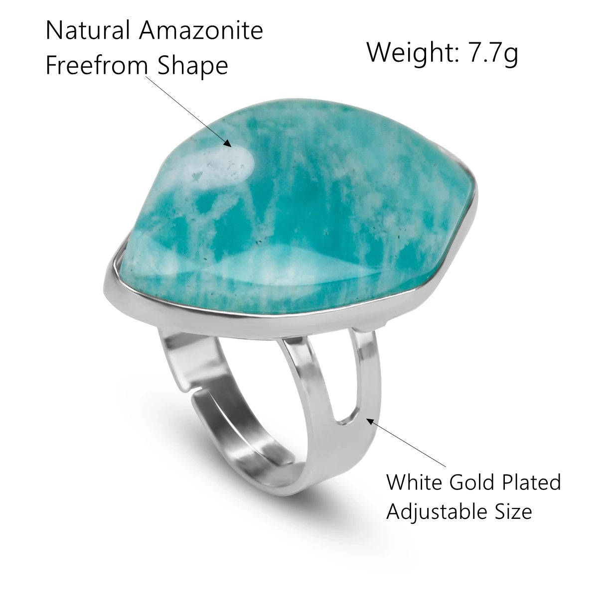 Natural Amazonite Rough Stone Edging Polished Gemstone Ornament Asymmetric Geometric Natural Stone Ring Jewelry