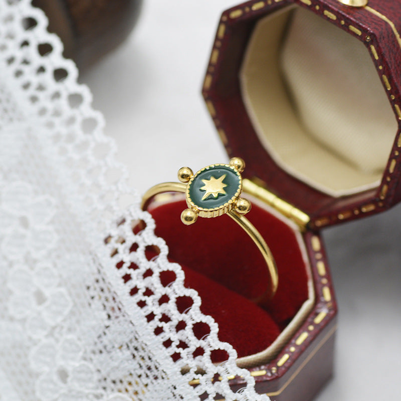 Women Titanium Steel Ring Adjustable Electroplated Durable Fashion Jewelry Unique Dripping Design Pure Gold Hue