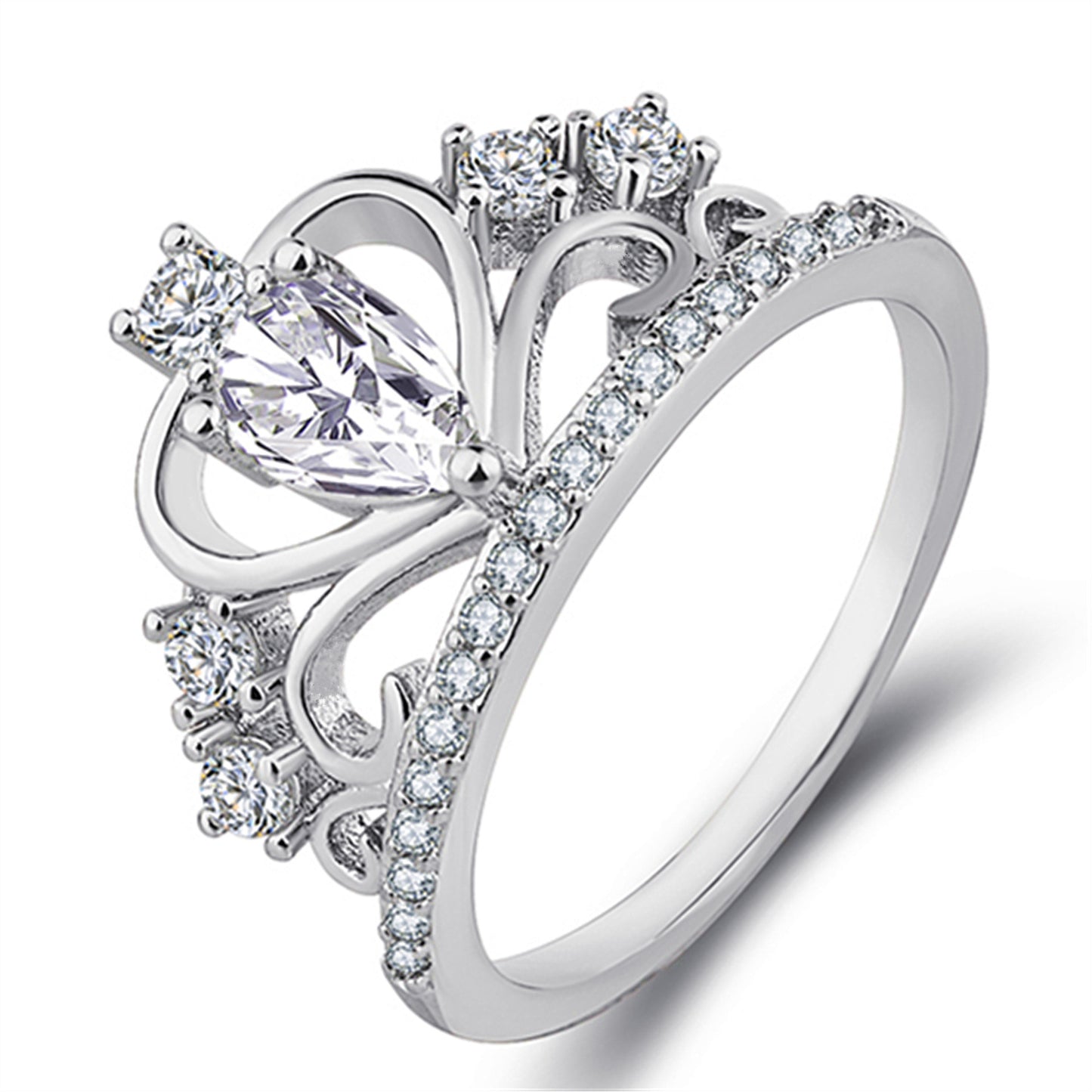 Unisex Crown Ring White Gold Inlaid Gem Wedding Band Copper Zircon Ring European American Fashion Jewelry Gift