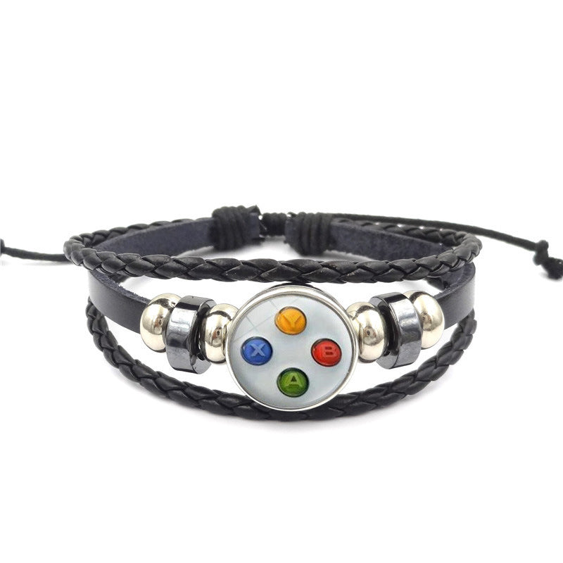 Unisex Leather Snap Bracelet Handmade Multi Layer Beaded Weave Bracelet Geometric Design Anniversary Travel Gift