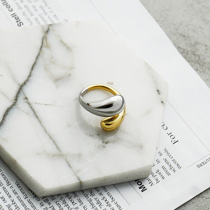 Womens Titanium Steel Ring With Gold Inlay Geometric Drop Shape Design Fashion Jewelry For Women Party Ring Elegant