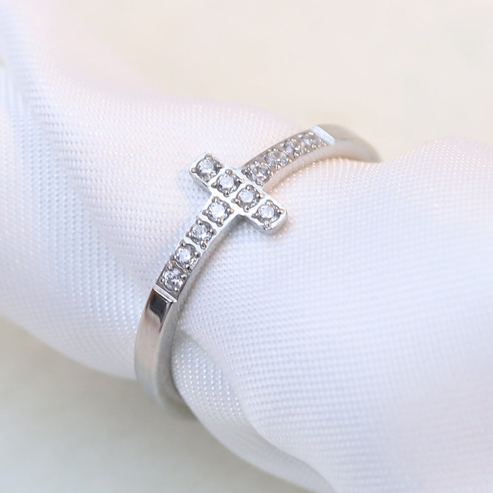Simple Style Diamond Cross Ring Titanium Steel For Women Vintage Look Elegant Timeless Jewelry For Women Rings