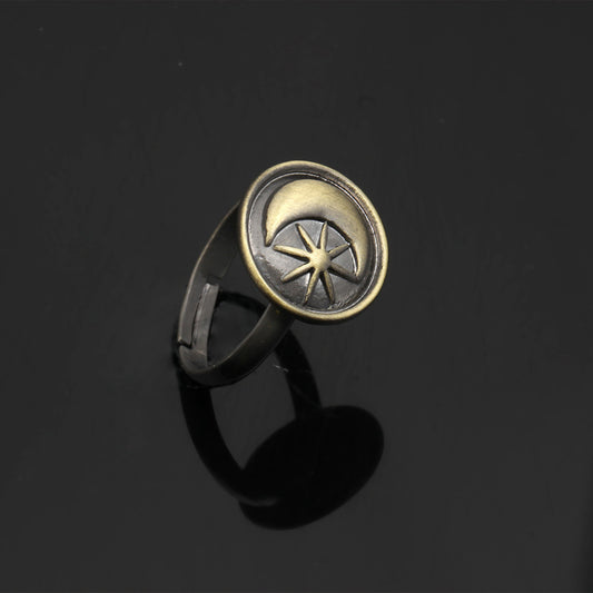 Vintage Bronze Star Moon Ring Alloy Jewelry Star Shaped Design Electroplated Bronze Tone Accessory Classic New