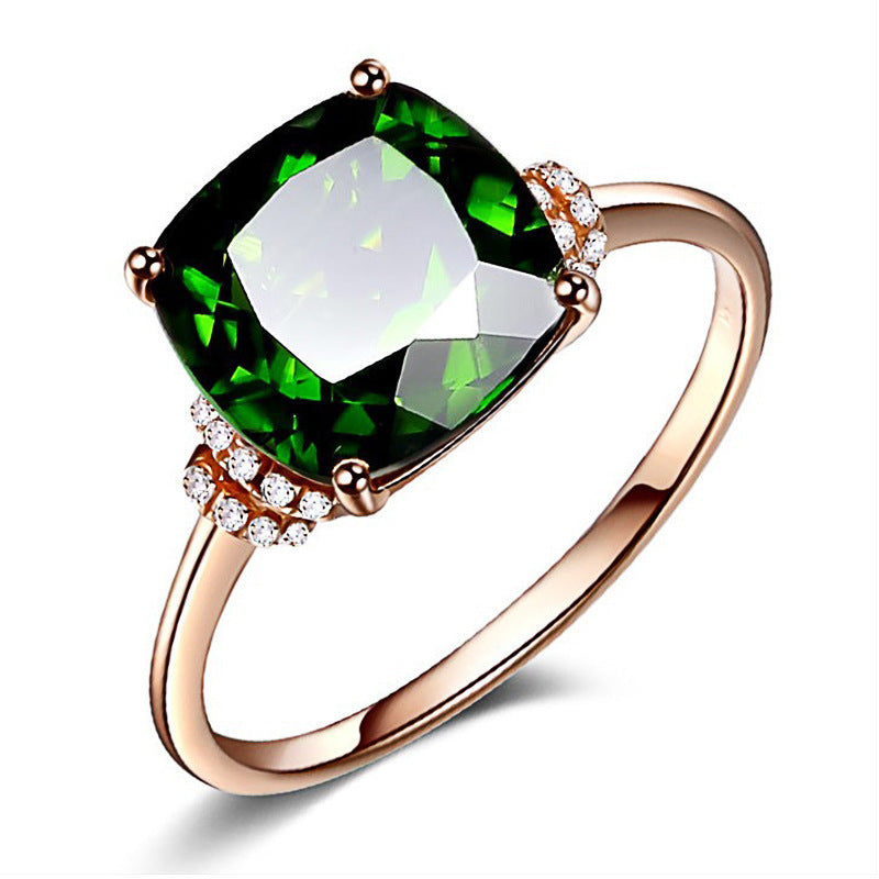 Simple Atmosphere With Green Tourmaline Crystal Ring Copper Gold Plated Inlaid Gems Emerald Size 6 7 8 9 10 Adjusted