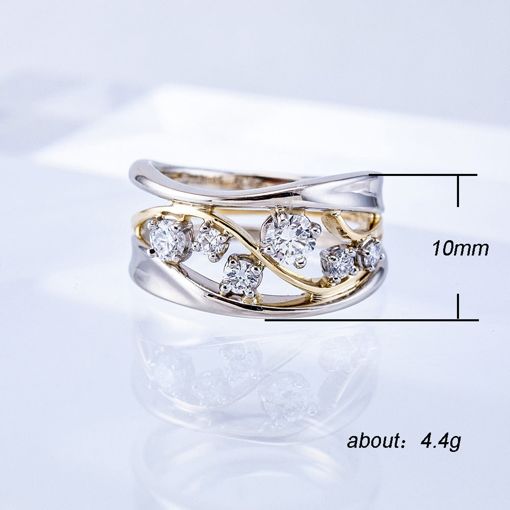 Two Tone Copper Ring Geometric Inlaid Zircon Rings European American Fashion Jewelry Gift For Her Copper Style
