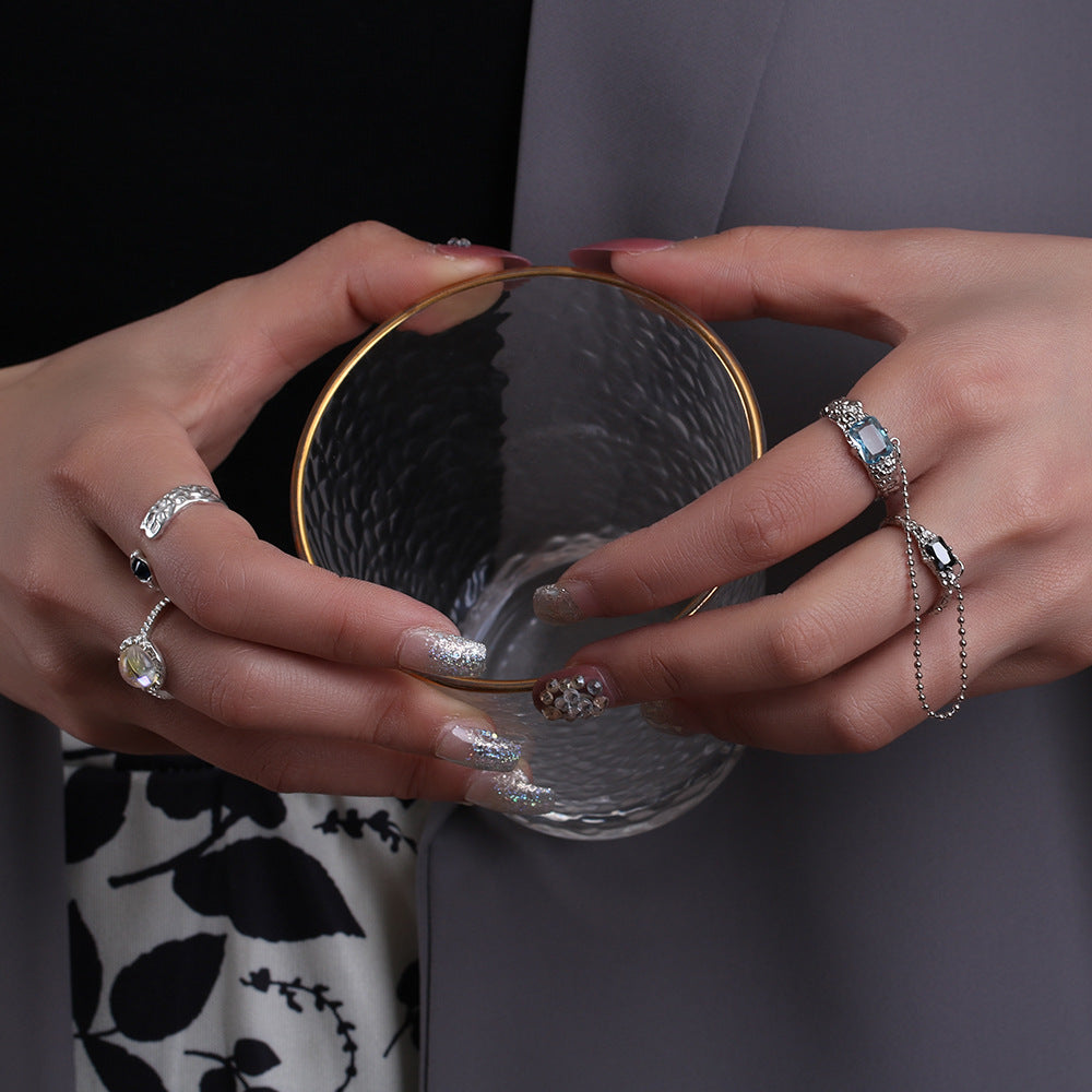 Women's Adjustable Pearl Zircon Geometric Ring Set Copper Electroplated Fashion Jewelry For Everyday Wear Chic