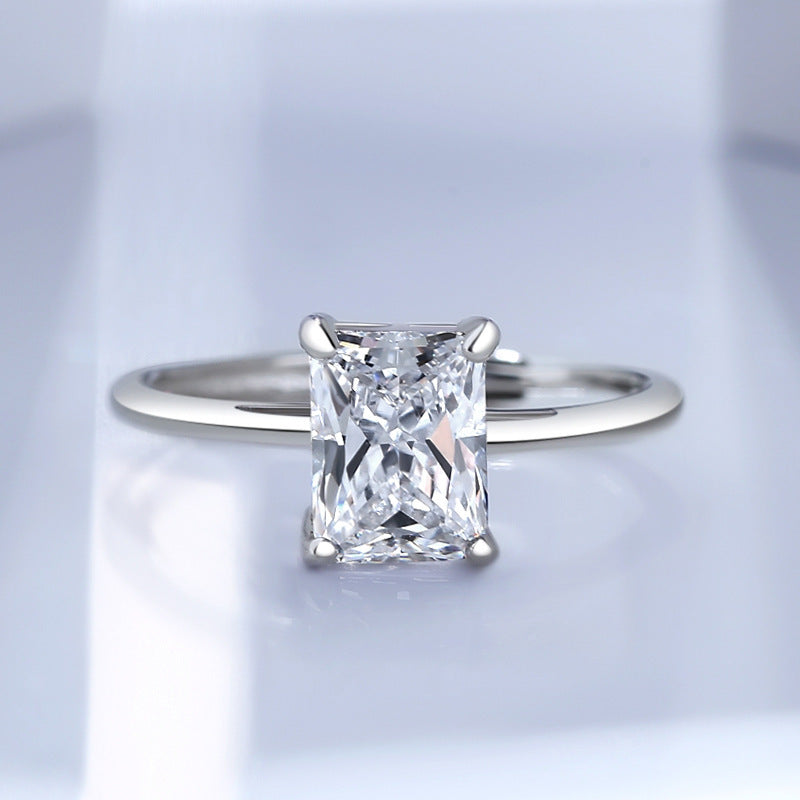 Sterling Silver Adjustable Ring Geometric Cube Sugar Design With Rhinestones Inlaid Gemstone For Women Jewelry Gift