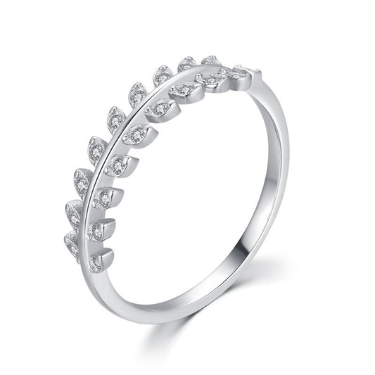 Leaf Joint Ring Micro Studded Olive Branch Silver Ring Korean Style Diamond Gift Ring For Festivals Olive Leaf