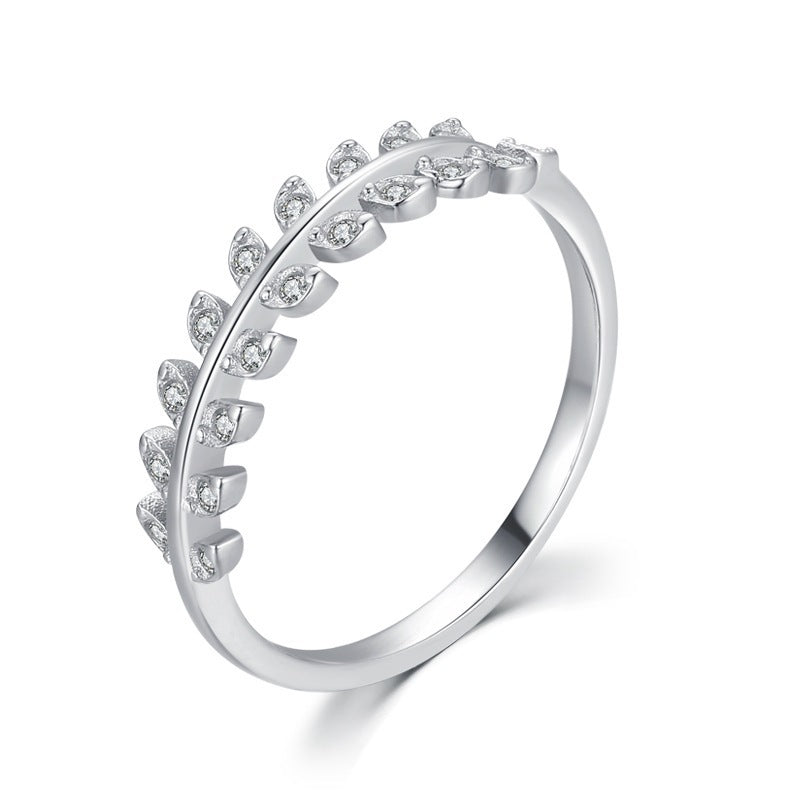 Leaf Joint Ring Micro Studded Olive Branch Silver Ring Korean Style Diamond Gift Ring For Festivals Olive Leaf