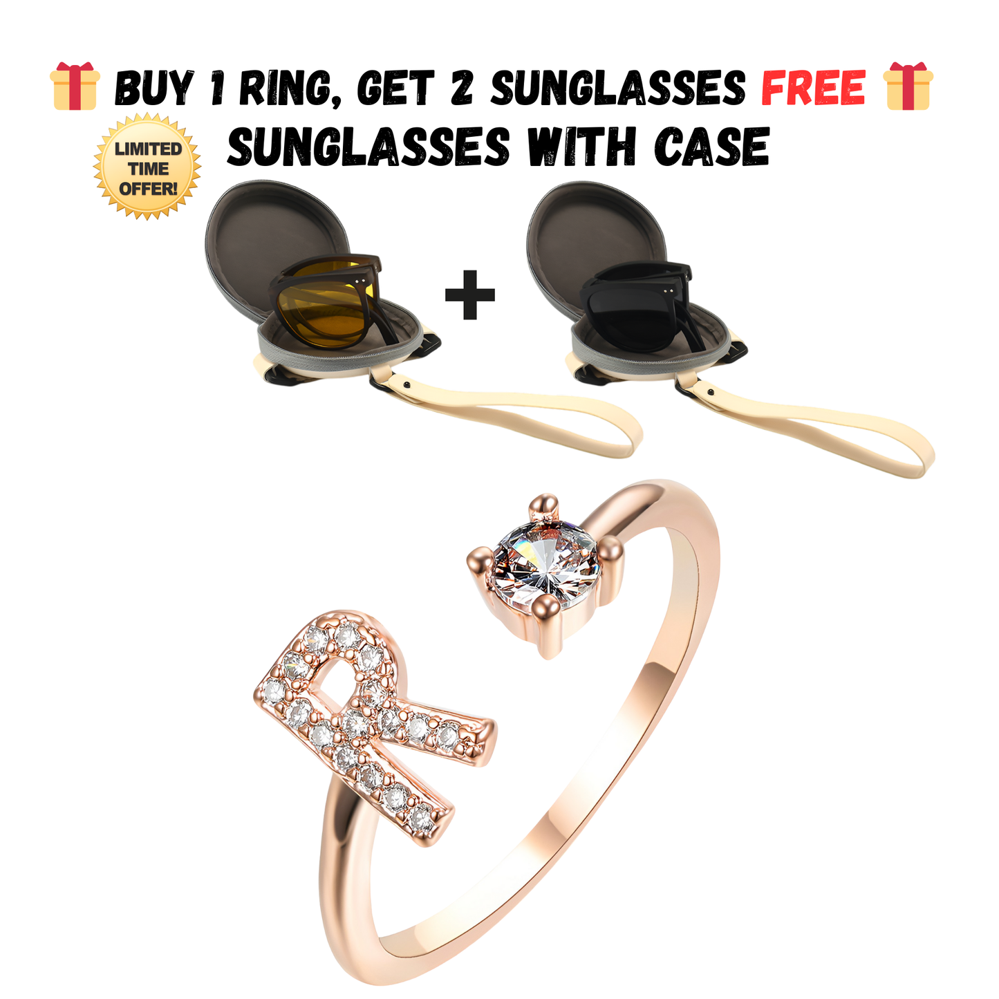 Adjustable Letter Zircon Ring with Alphabet Initials A Z Copper Alloy Jewelry Gift for Women Elegant Gift Idea