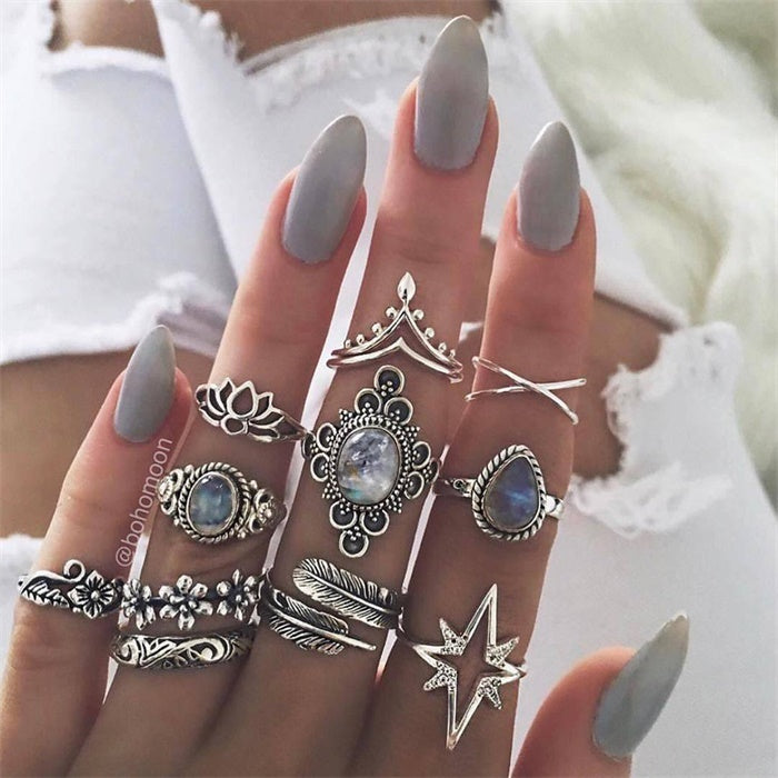 Womens Knuckle Ring Set Bohemian Alloy Rings Electroplated Silver Geometric Design European American Ornaments