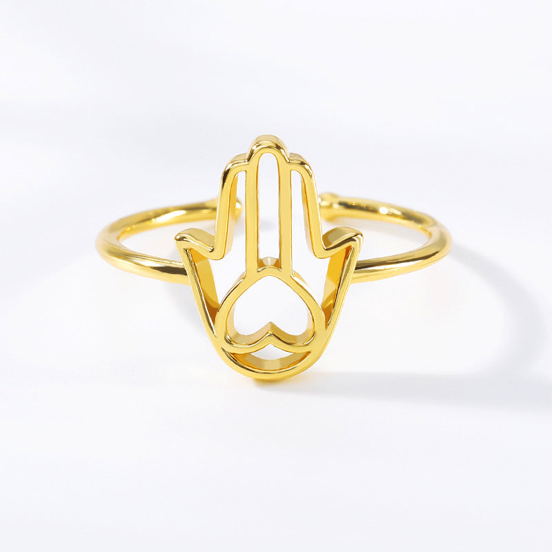 Adjustable Palm Design Stainless Steel Finger Ring Exotic Palm Gift Gold Festival Individually Packed Festival