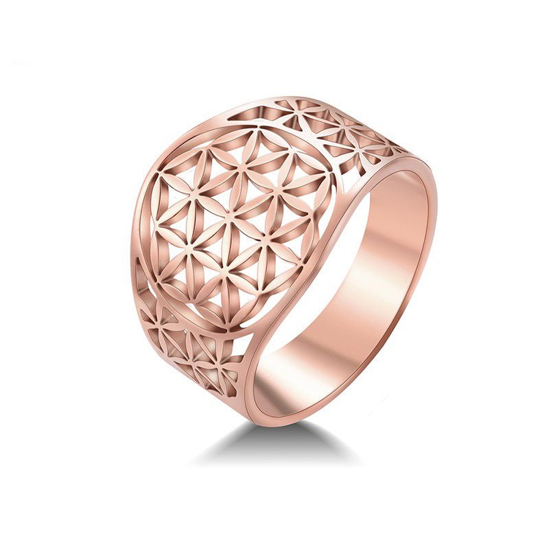 Stainless Steel Flower of Life Ring for Women Fashion Gift
