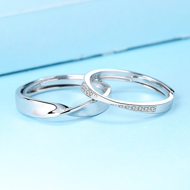 Sterling Silver Couple Rings Set Adjustable For Men Women