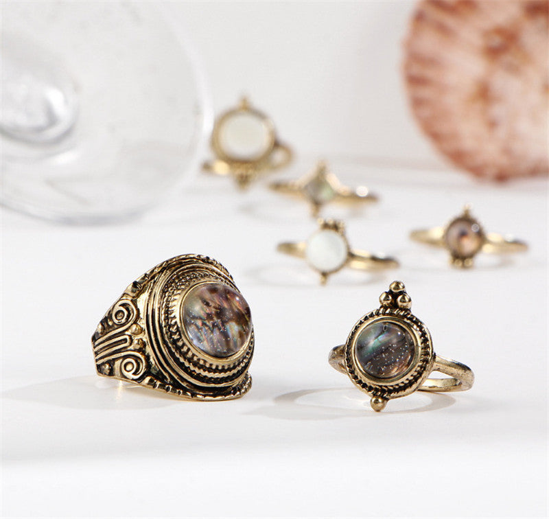 Exotic Water Drop Crystal Inlay Alloy Ring Set For Women 6 Piece Pebble Design Fashion Jewelry For Everyday Wear