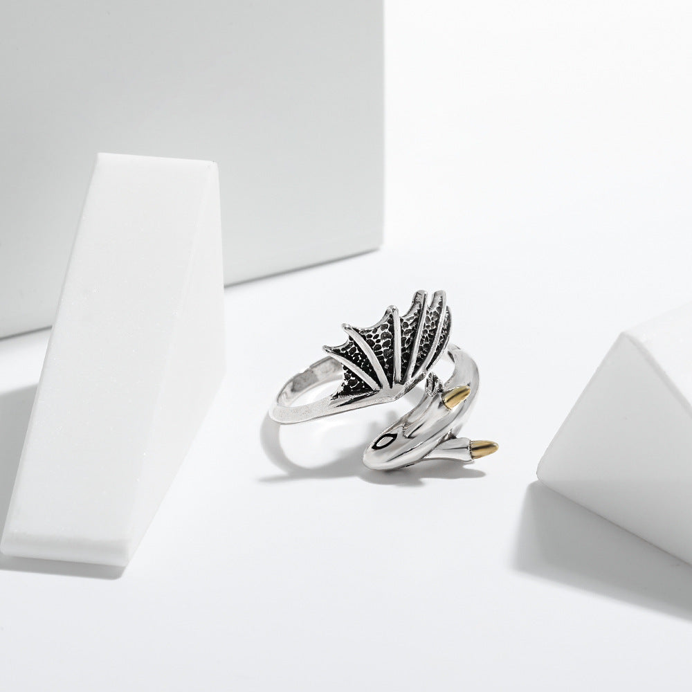 Copper Ring With Flying Dragon Design Vintage Retro Electroplated Fashion Jewelry For Women For Modern Fashion