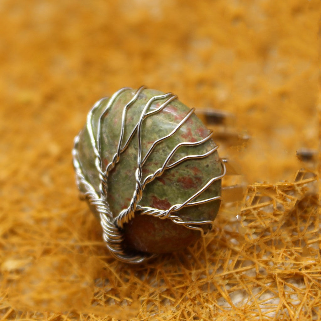 Unisex Korean Inspired Leaf Design Gemstone Ring Handcrafted