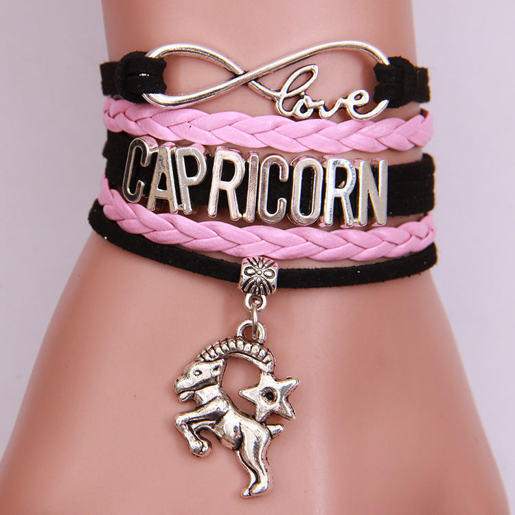 Unisex Woven Alloy Bracelet With Electroplating Constellation Letters Numbers Text Design Simple Everyday Style