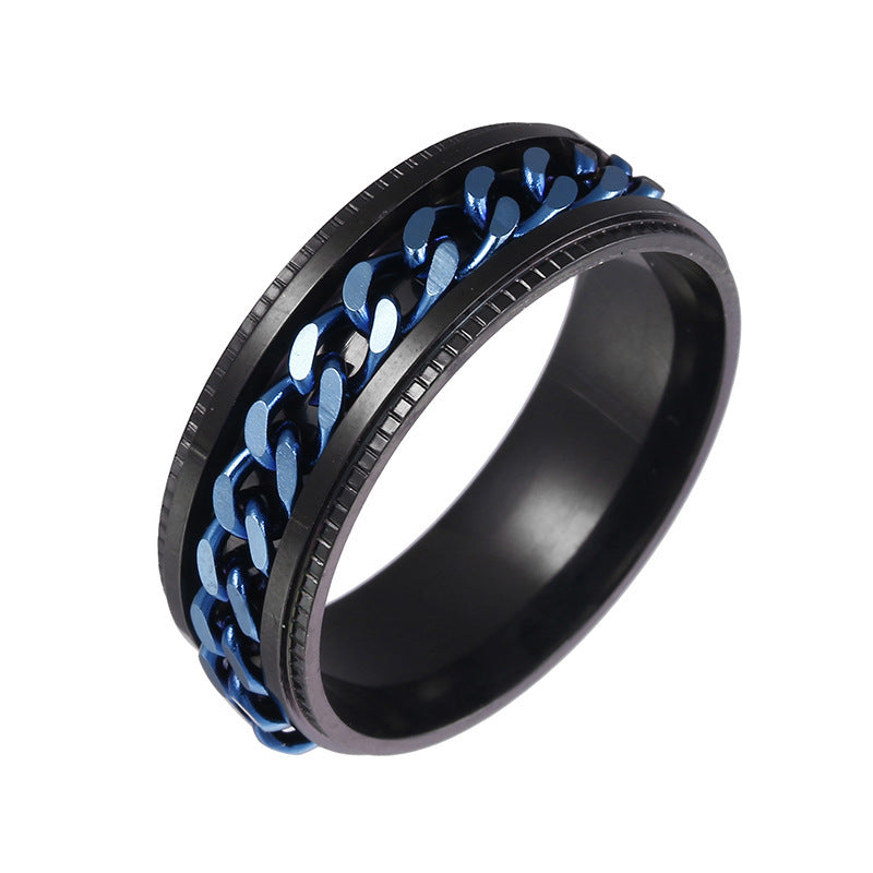 Mens Titanium Steel Ring Brushed Matte Finish Euro Geometric American Style Design Gift For Him Black Blue Six